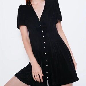 Zara Velvet Crystal Diamond Gem Button Dress Black Size XS